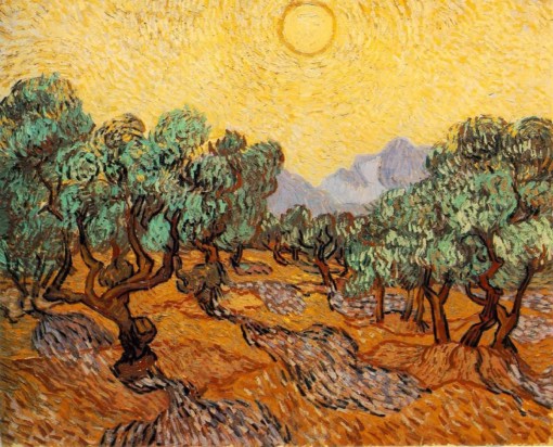 Olive Trees With Yellow Sky And Sun 1