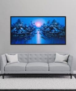 Thai Art Sunset in Blue oil painting on canvas
