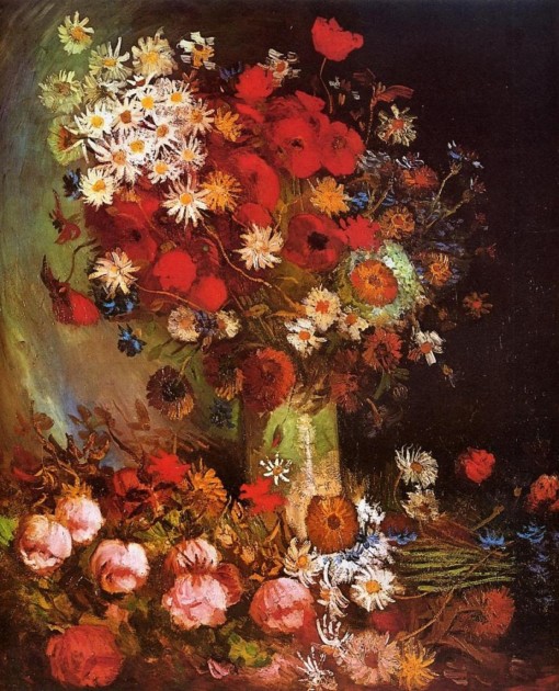 Vase with Poppies Cornflowers Peonies and Chrysanthemums 1